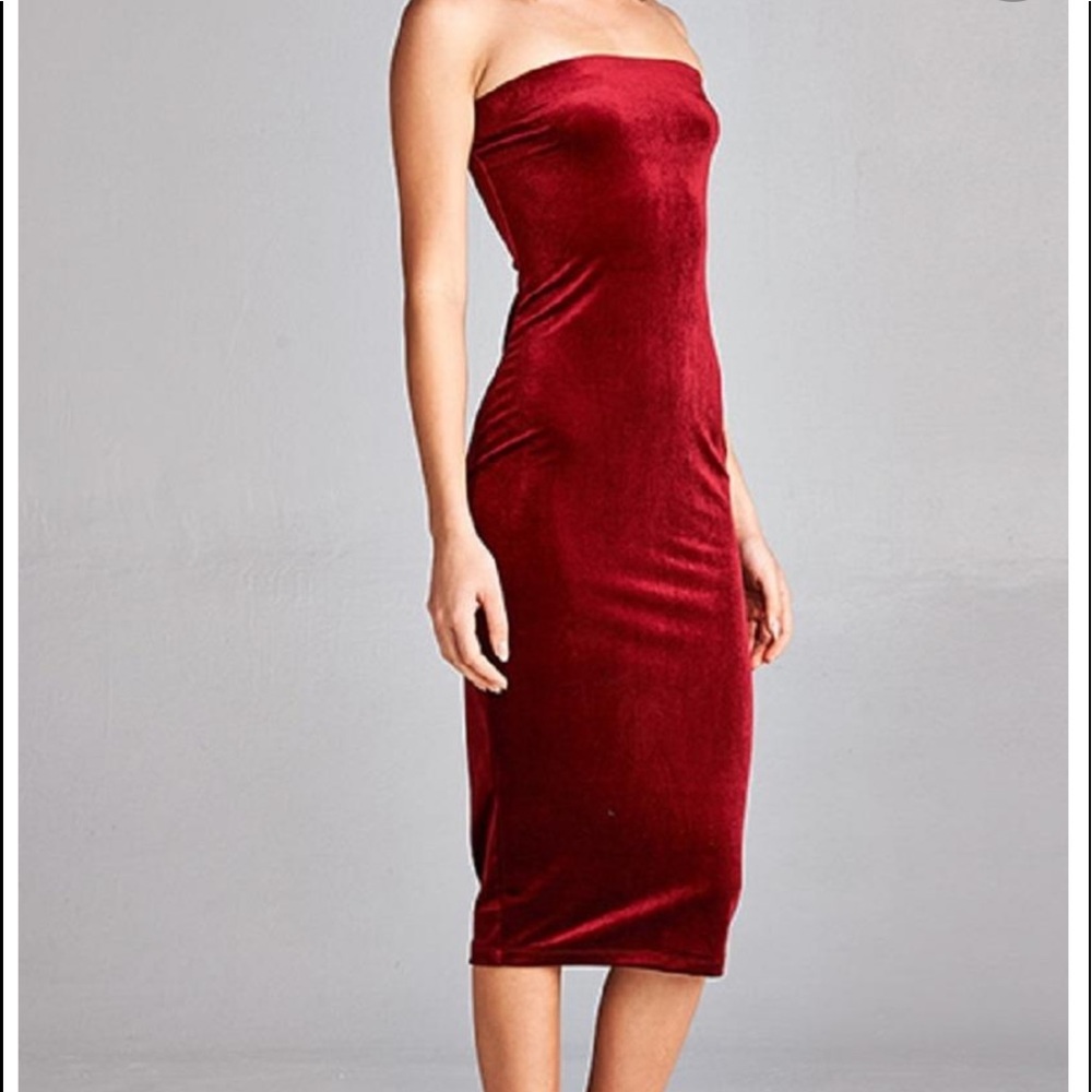 Red Velvet Strapless Dress by DNA Couture